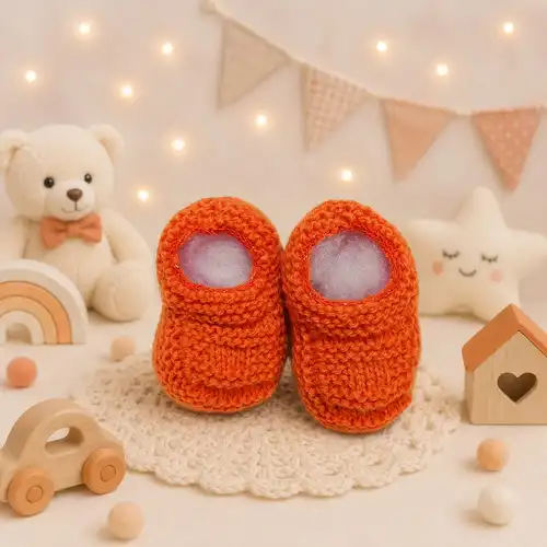 Sapatinho de Bebê de Tricô Laranja - 0 a 3 meses RN