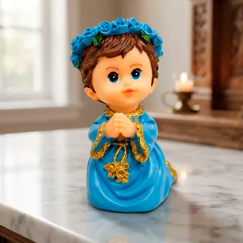 Imagem do Anjo da Guarda Menino Ajoelhado Rezando de Resina - 8cm