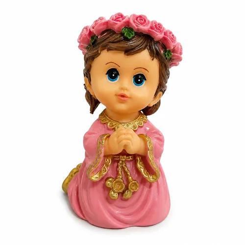 Imagem do Anjo da Guarda Menina Ajoelhado Rezando de Resina - 8cm