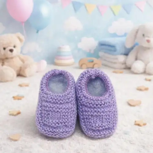Sapatinho de Bebê de Tricô Lilás - 0 a 3 meses RN