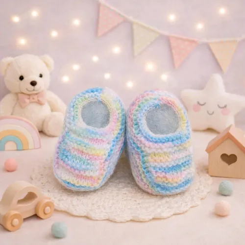 Sapatinho de Bebê de Tricô Colorido - 0 a 3 meses RN