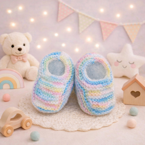 Sapatinho de Bebê de Tricô Colorido - 0 a 3 meses RN