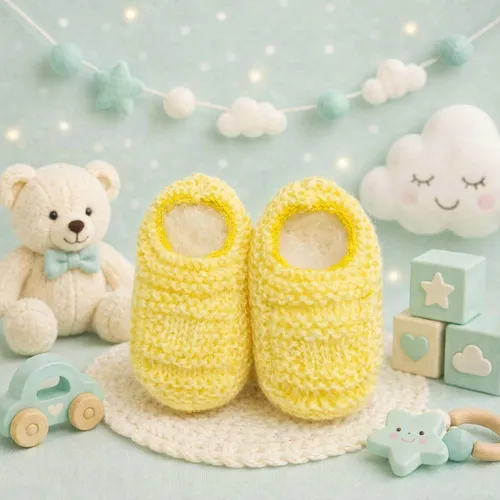 Sapatinho de Bebê de Tricô Amarelo - 0 a 3 meses RN