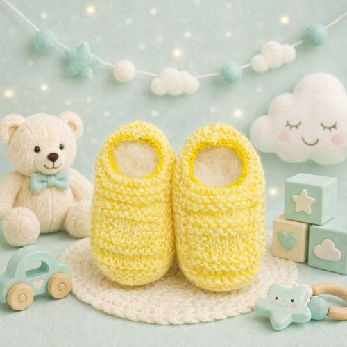 Sapatinho de Bebê de Tricô Amarelo - 0 a 3 meses RN