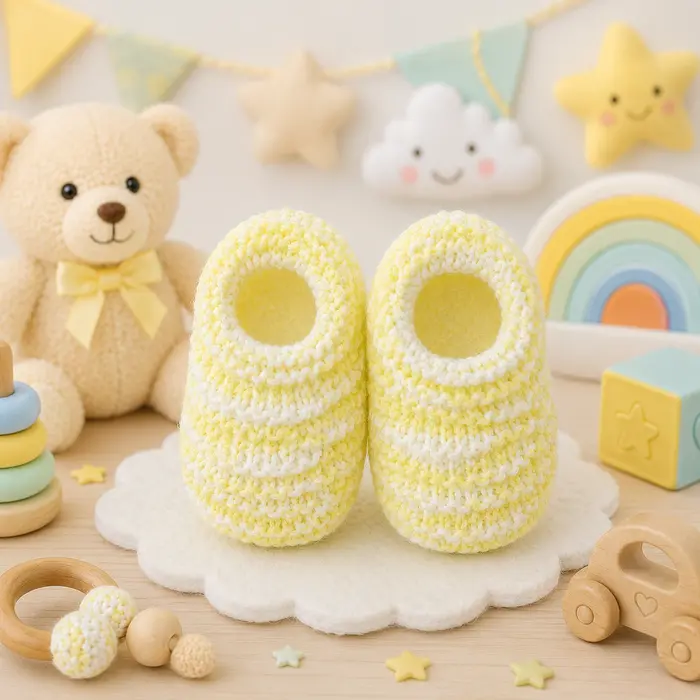 Sapatinho de Bebê de Tricô Amarelo Recém Nascido RN 0 a 3 meses | Comprar na Lojinha Uai