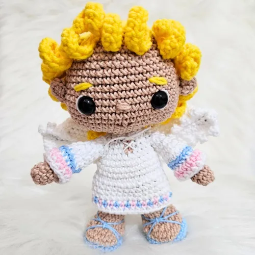 Amigurumi Articulado do Anjo da Guarda de Crochê - 17 cm