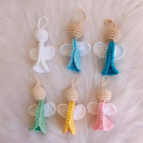 Kit com 6 Anjinhos de Crochê para Árvore de Natal