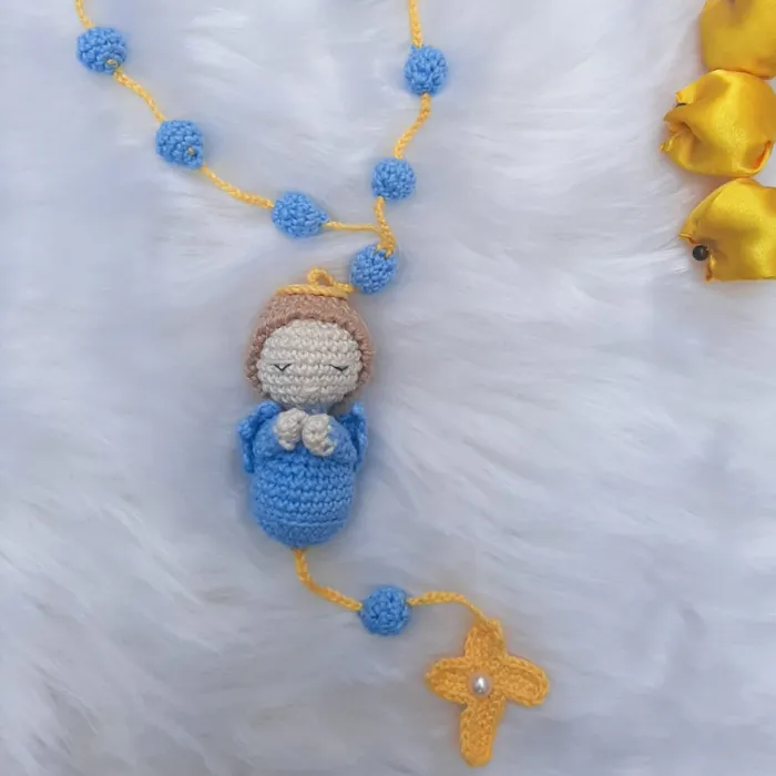 Amigurumi Terço Anjo da Guarda de Crochê Azul | Comprar na Lojinha Uai