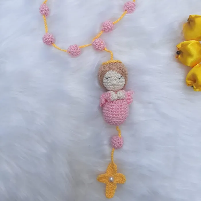 Amigurumi Terço Anjo da Guarda de Crochê Rosa | Comprar Lojinha Uai
