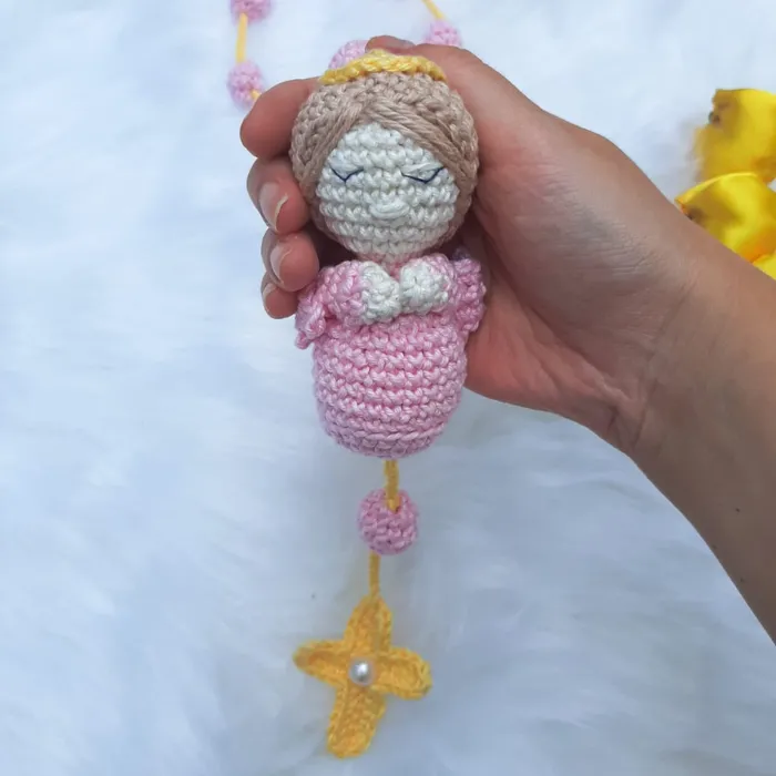 Amigurumi Terço Anjo da Guarda de Crochê Rosa | Comprar Lojinha Uai