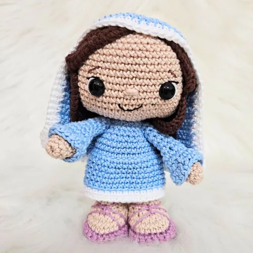 Amigurumi Articulado da Virgem Maria de Crochê - 17 cm
