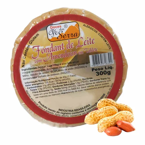 Doce de Leite com Amendoim Fondant Mineiro em Tablete 300g - Doces Pé da Serra