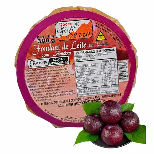 Doce de Leite Fondant de Leite com Ameixa em Tablete 300g - Doces Pé da Serra