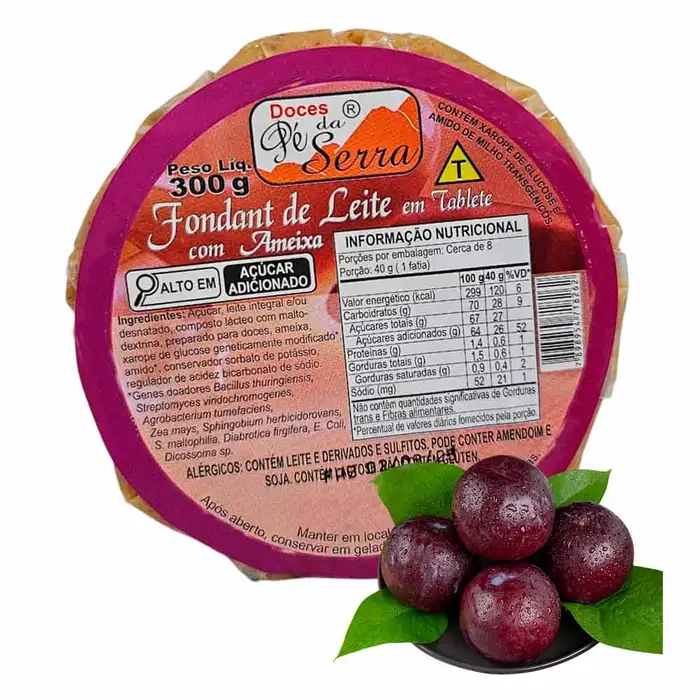 Doce de Leite Fondant de Leite com Ameixa em Tablete 300g - Doces Pé da Serra