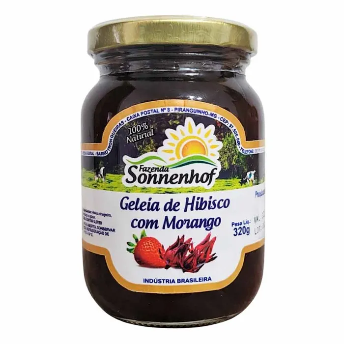 Geleia Extra de Morango com Hibisco - 320g - Fazenda Sonnenhof | Comprar na Lojinha Uai