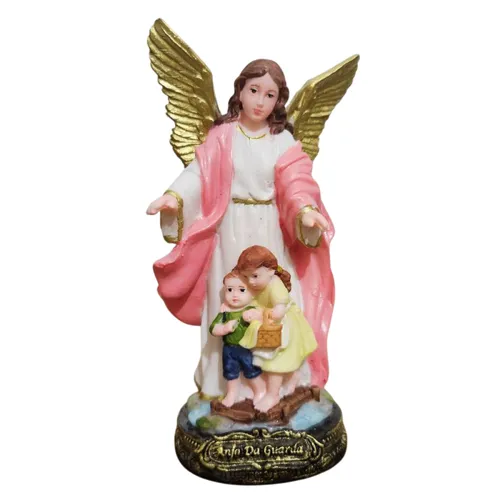 Imagem de Anjo da Guarda Rosa Menina de Resina - 15 cm