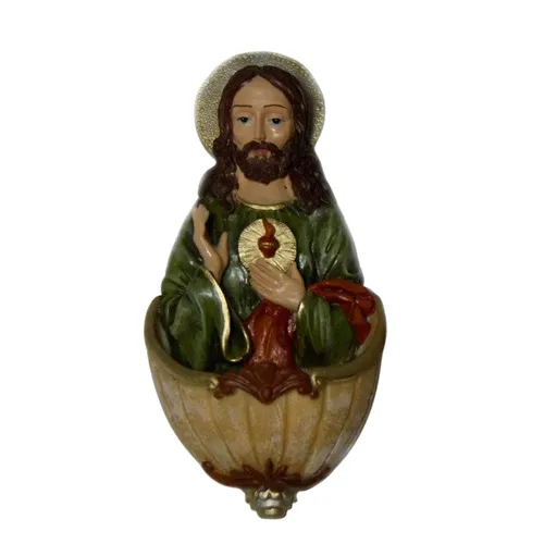 Pia de Água Benta Sagrado Coração de Jesus de Resina de Parede - 15 cm 