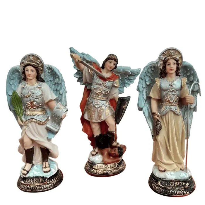 3 Imagens de Arcanjos São Miguel, São Rafael e São Gabriel em Resina - 15 cm