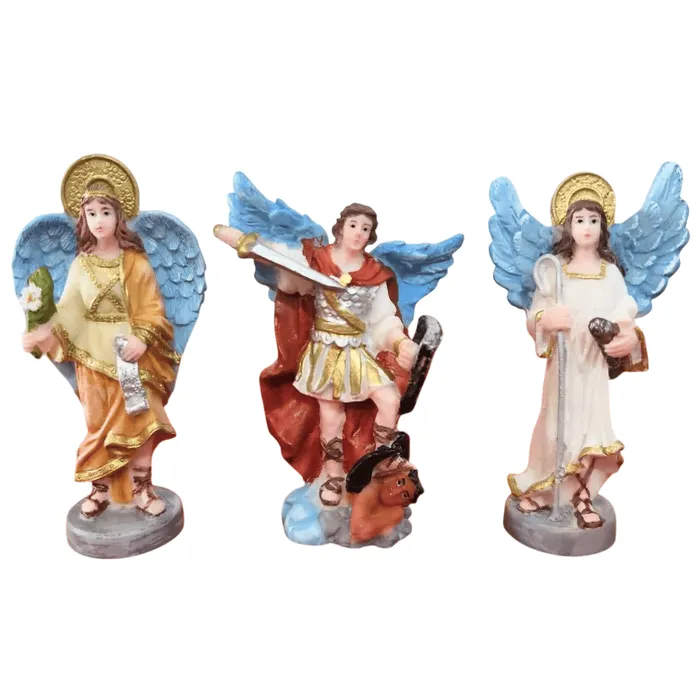 Kit Trio de Arcanjos São Miguel São Rafael São Gabriel de Resina - 9 cm | Lojinha Uai