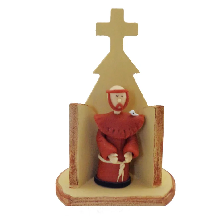 Oratório de Madeira com São Francisco de Assis em Biscuit - 17 cm | Comprar na Lojinha Uai