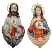 Par de Pia de Água Benta Sagrado Coração de Jesus e Maria - 15 cm | Comprar na Lojinha Uai - imagem 2