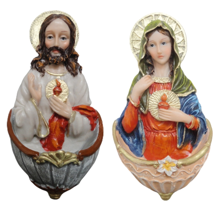 Par de Pia de Água Benta Sagrado Coração de Jesus e Maria - 15 cm | Comprar na Lojinha Uai
