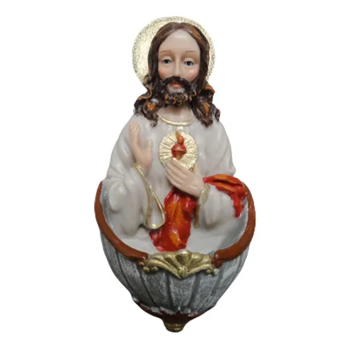 Pia de Água Benta Sagrado Coração de Jesus de Resina para Parede Clara - 15 cm