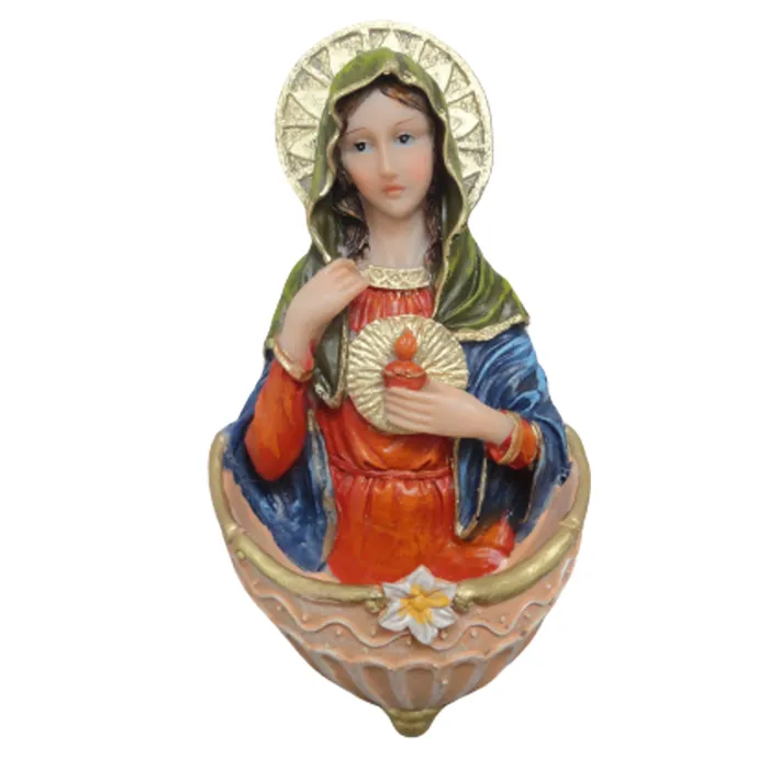 Pia de Água Benta Sagrado Coração de Maria de Resina - 15 cm | Comprar na Lojinha Uai
