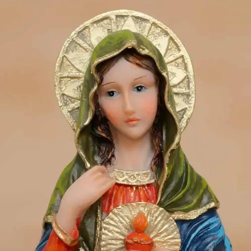 Pia de Água Benta Sagrado Coração de Maria - 15 cm - Base Cinza
