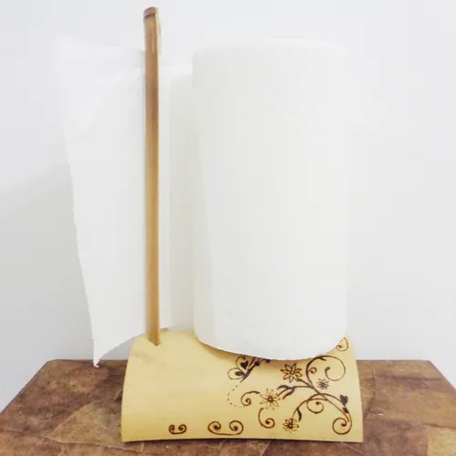 Porta Papel Toalha de Bambu Decorado