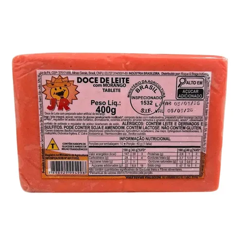 Doce de Leite com Morango Mineiro em Tablete 400g - Doces JR