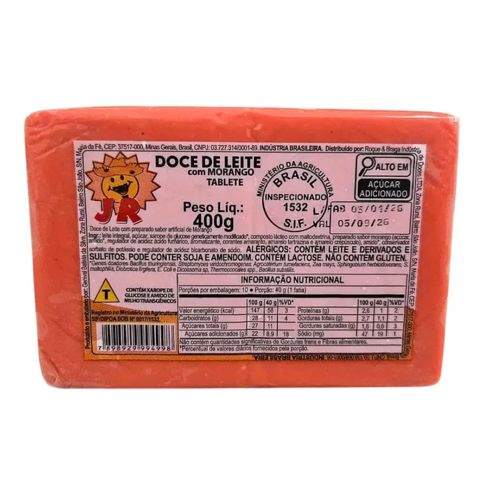 Tablete de Doce de Leite com Morango 400g - Doces JR