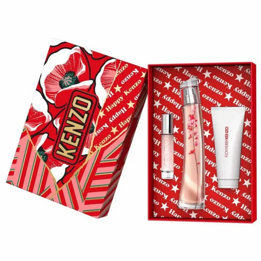 Kit Coffret Flower By Kenzo Ikebana EDP Feminino 75ml + Body Lotion 75ml + Travel Size 10ml