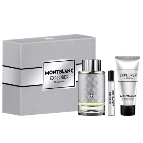 Kit Coffret Montblanc Explorer Platinum EDP 100ml + Miniatura 7,5ml + Gel de Banho 100ml Masculino