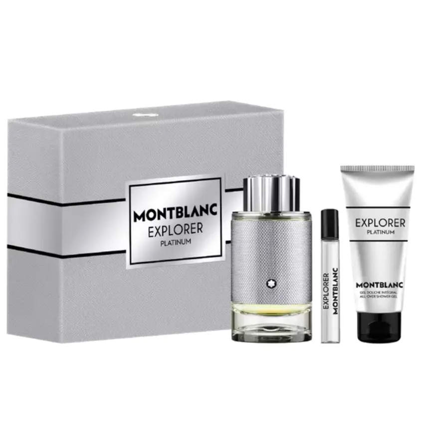 Kit Coffret Montblanc Explorer Platinum EDP Masculino 100ml + Miniatura 7,5ml + Gel de Banho 100ml