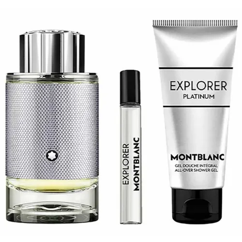 Kit Coffret Montblanc Explorer Platinum EDP 100ml + Miniatura 7,5ml + Gel de Banho 100ml Masculino