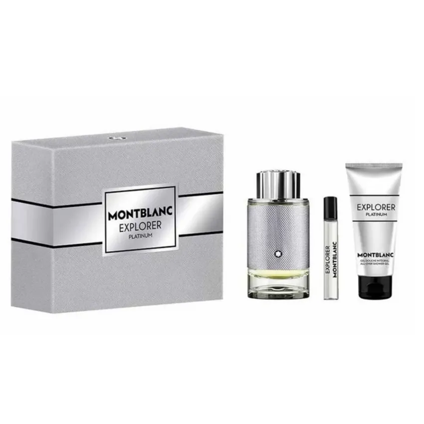 Kit Coffret Montblanc Explorer Platinum EDP Masculino 100ml + Miniatura 7,5ml + Gel de Banho 100ml