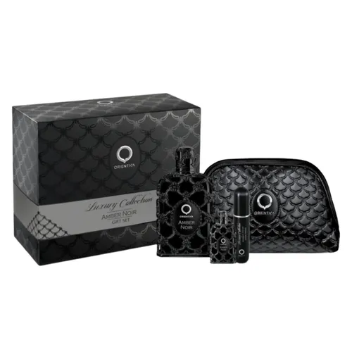 Kit Coffret Perfume Amber Noir 80ml + Travel Size 7,5ml + Nécessaire + Atomizador Unissex - Orientica