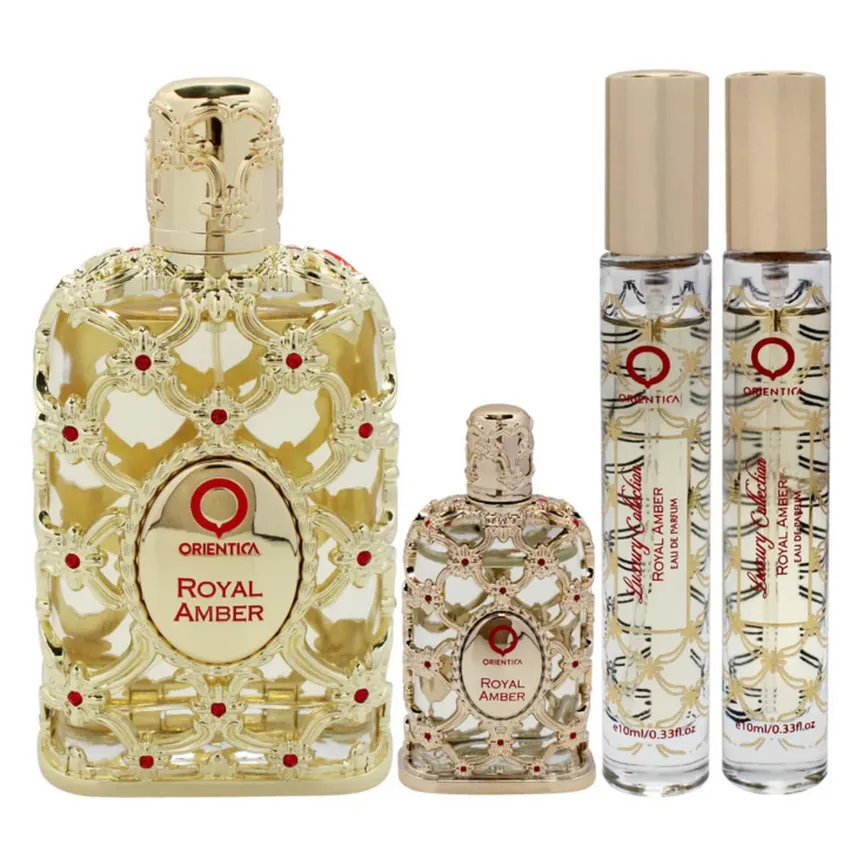 Kit Coffret Orientica Royal Amber EDP 80ml + Miniatura 7,5ml + 2 Travel Size 10ml
