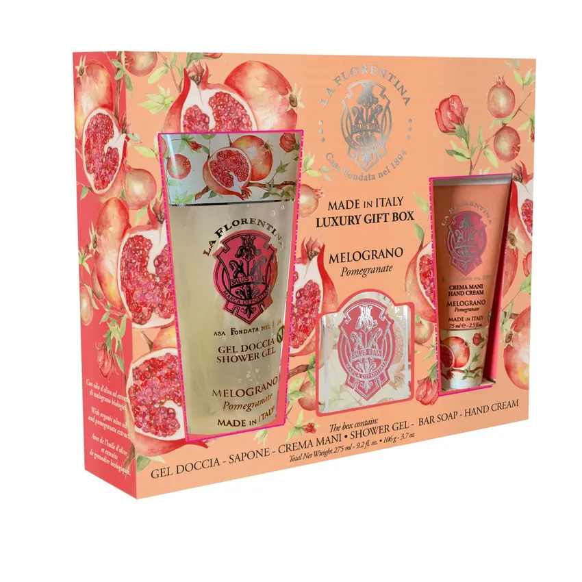 Kit La Florentina Big Ritual Pomegranate Romã Creme para Mãos 75ml + Sabonete 106g + Gel de Banho