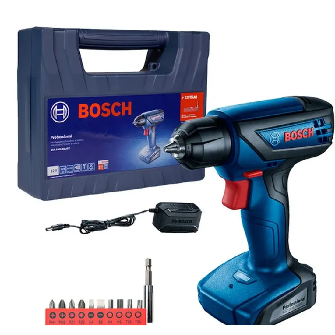 Parafusadeira/Furadeira Smart à Bateria 12V Bivolt com Maleta e Acessórios - BOSCH GSR1000