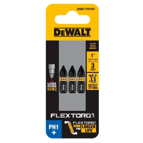 BITS PHILLIPS PH1 FLEXTORQ 1'' (2,5CM) CARTELA COM 3 UNIDADES DWAF1PH1IR3 DEWALT