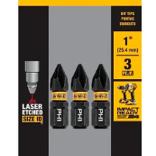 BITS PHILLIPS PH1 FLEXTORQ 1'' (2,5CM) CARTELA COM 3 UNIDADES DWAF1PH1IR3 DEWALT