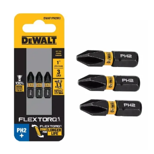 BITS PHILLIPS PH2 FLEXTORQ 1'' (2,5CM) CARTELA COM 3 UNIDADES DWAF1PH2IR3 DEWALT