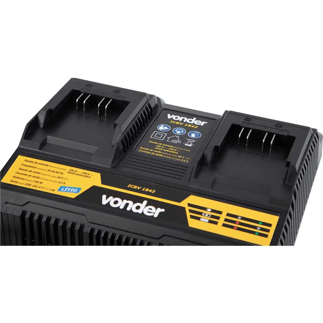 Carregador de bateria duplo 18 V linha intercambiável carga rapida ICBV 1842 VONDER  - imagem 3