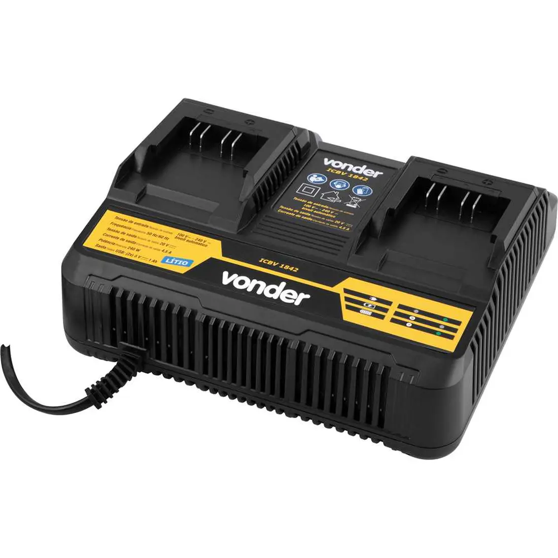 Carregador de bateria duplo 18 V linha intercambiável carga rapida ICBV 1842 VONDER  - imagem 2