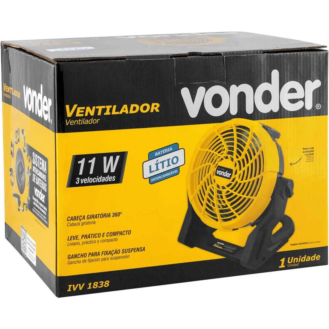 Ventilador bateria intercambiável de 18 V sem bateria e carregador IVV 1838 VONDER