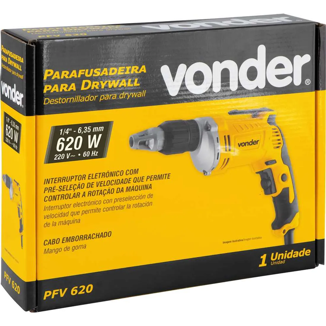 Parafusadeira para drywall 1/4" 620 W 127V OU 220V PFV 620 VONDER 