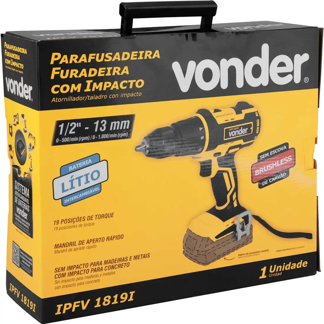 Parafusadeira/furadeira de impacto bateria intercambiável de 18 V sem bateria e carregador IPFV 1819I VONDER - imagem 4