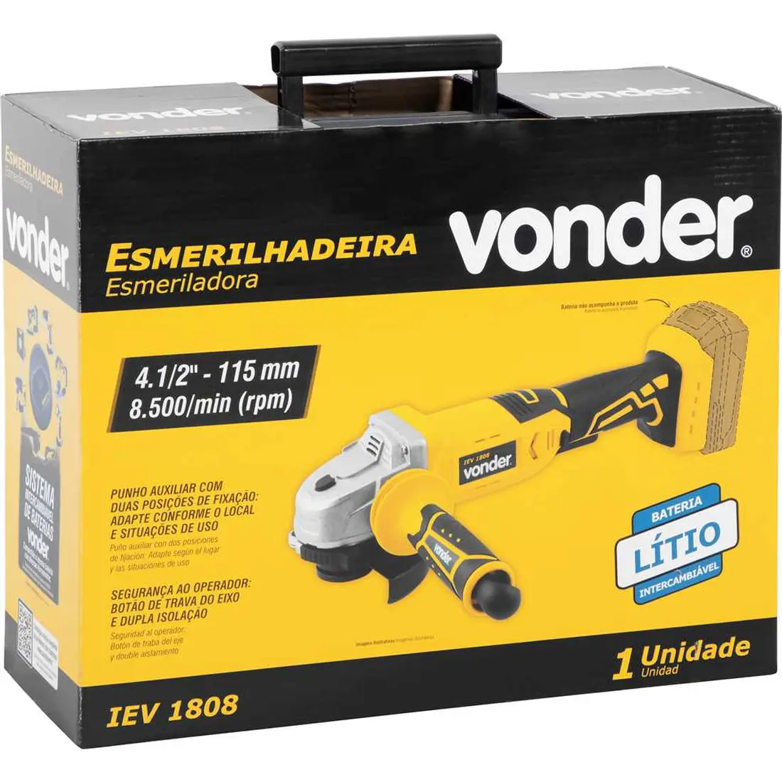 Esmerilhadeira 4.1/2" bateria intercambiável 18 V sem bateria e carregador IEV 1808 VONDER - imagem 4